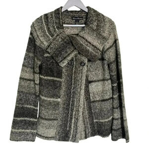 Marisa Christina Marlee L grey, cream & smokey brown cardigan coat LNC
